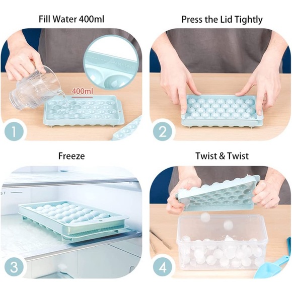 Circle Ice Cube Tray, Round Ice Cube Trays for Freezer with Lid and Bin - Picture 7 of 9